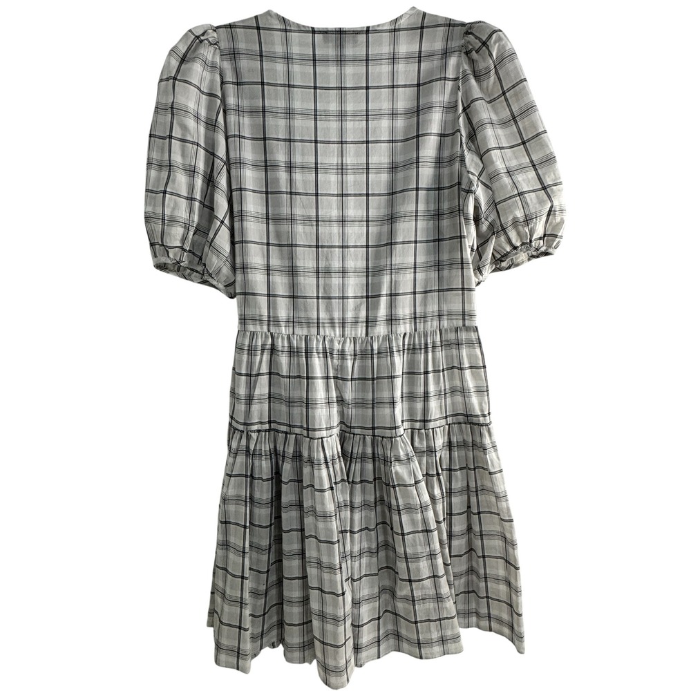J.Crew Re-Imagined Plaid Tiered Wrap Mini Dress Grey Black Womens Small‎ - Picture 2 of 10